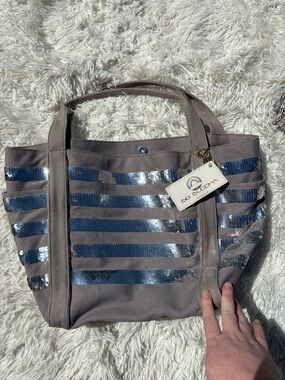 Big Buddha Gray Tote with Sequin Stripes